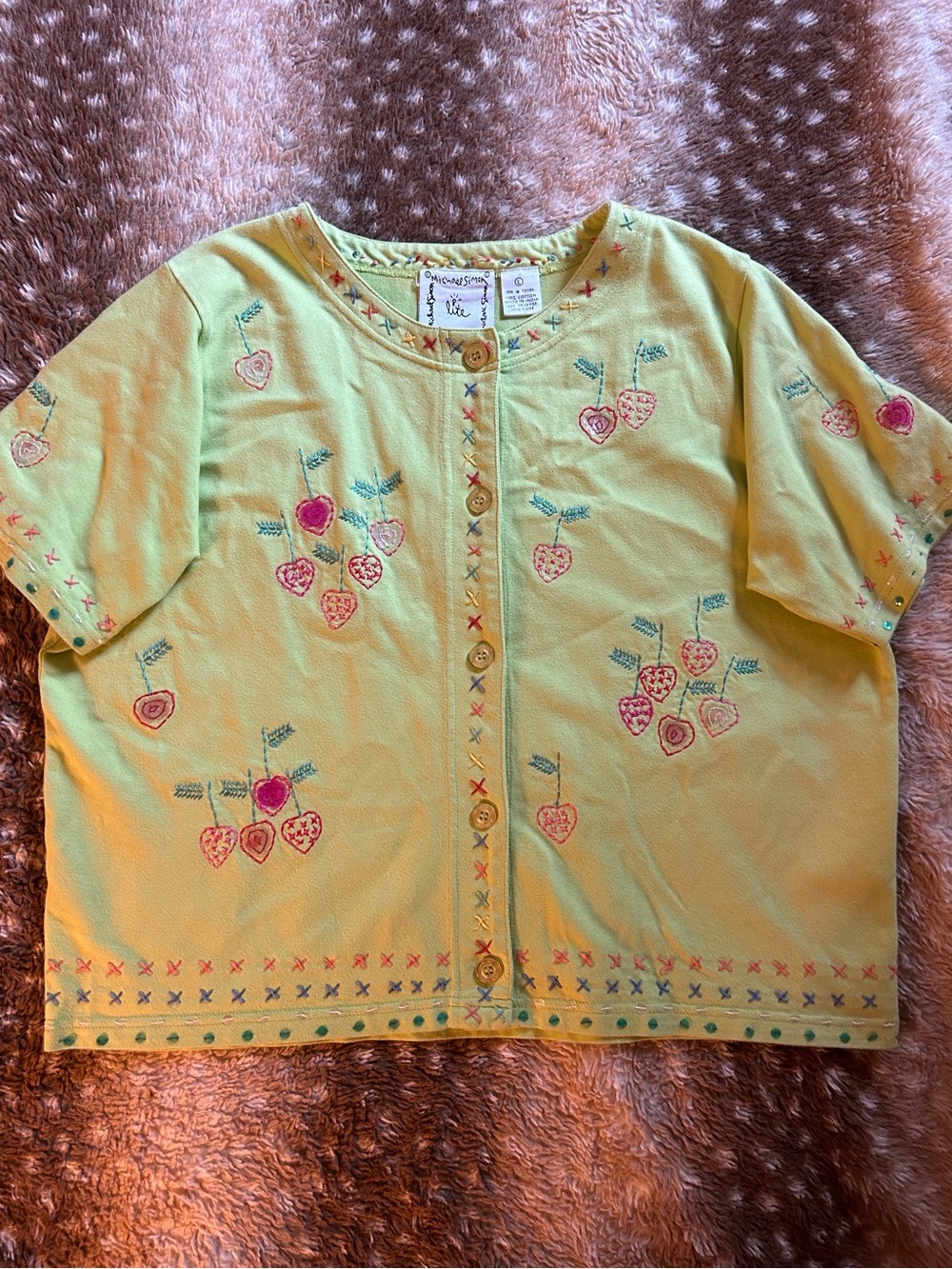 Vintage Michael Simon Lite Like Green Cherry Cardigan